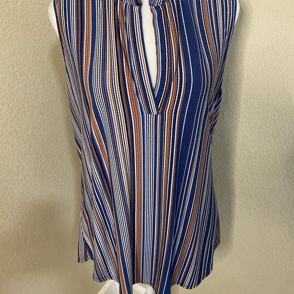 SJS Striped Sleeveless Top - Blue and Brown. Size XL. - Picture 3 of 10
